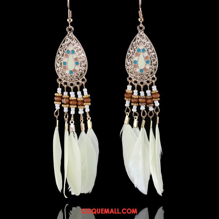 Boucles D'oreilles Femme Ultra Vacances Longue Section, Boucles D'oreilles Tassel Folk-custom Beige