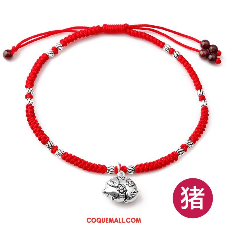 Bracelet De Cheville Femme Homme Argenté Rouge, Bracelet De Cheville Personnalité