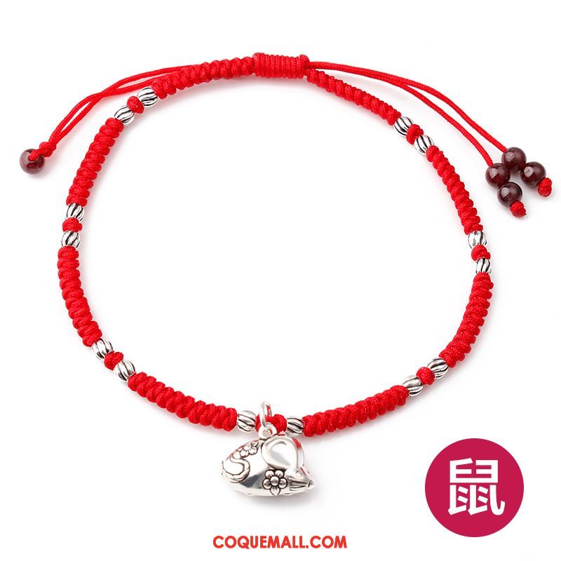 Bracelet De Cheville Femme Homme Argenté Rouge, Bracelet De Cheville Personnalité