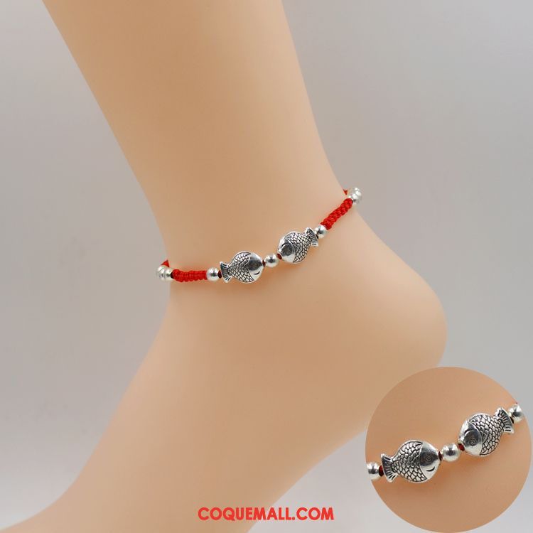 Bracelet De Cheville Femme Naturel Folk-custom All-match, Bracelet De Cheville Rouge Simple