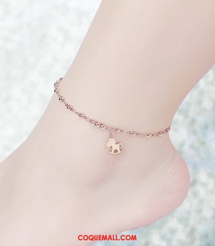 Bracelet De Cheville Femme Rose Couleur Bois, Bracelet De Cheville Couche Double Petit Gold