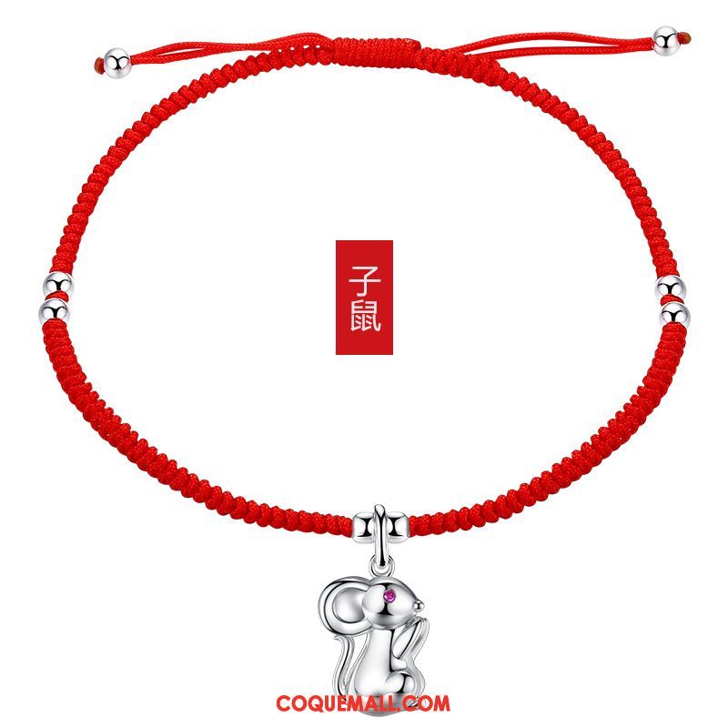 Bracelet De Cheville Femme Simple Manuel Tissage, Bracelet De Cheville Pure Rouge