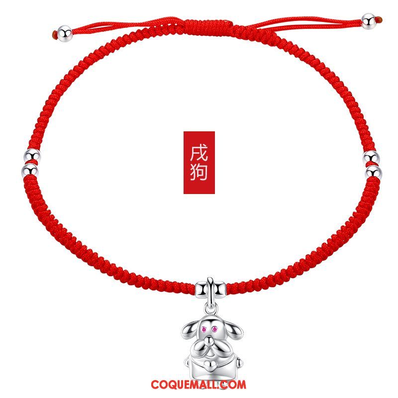 Bracelet De Cheville Femme Simple Manuel Tissage, Bracelet De Cheville Pure Rouge