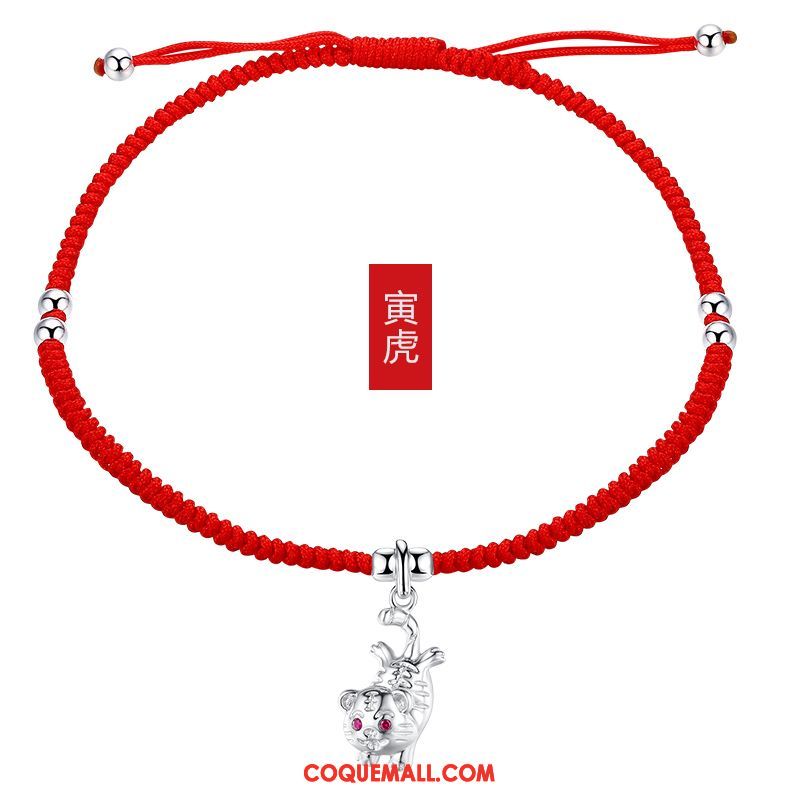 Bracelet De Cheville Femme Simple Manuel Tissage, Bracelet De Cheville Pure Rouge