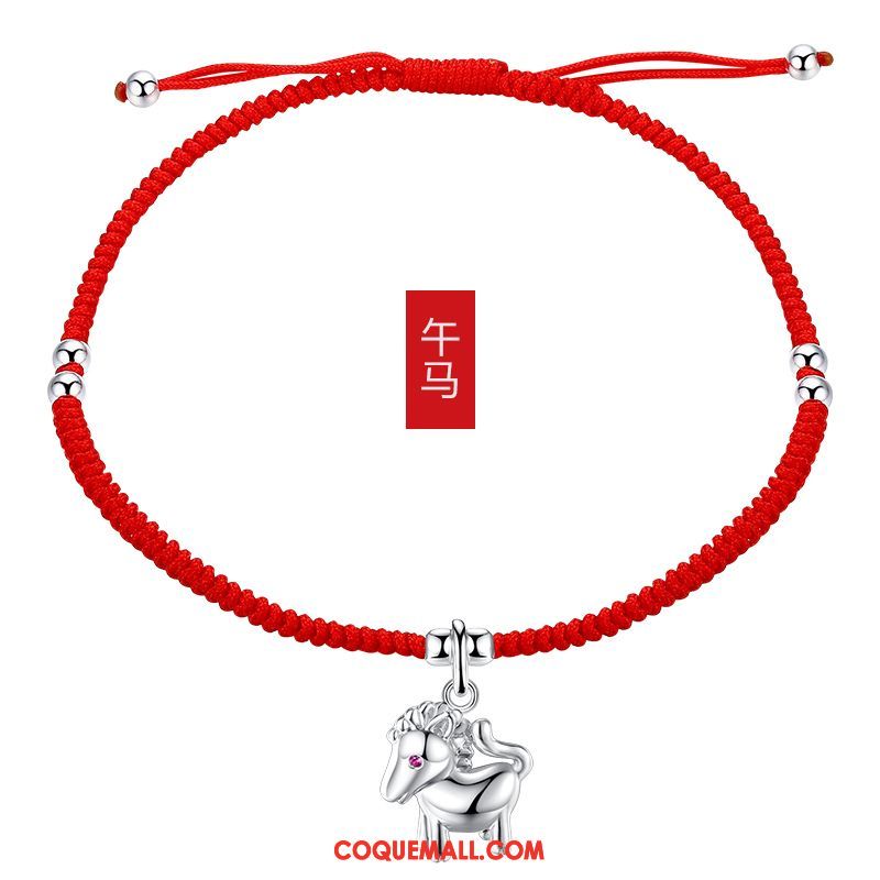 Bracelet De Cheville Femme Simple Manuel Tissage, Bracelet De Cheville Pure Rouge