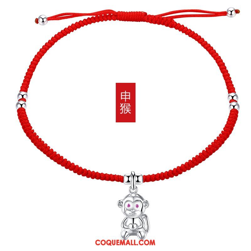 Bracelet De Cheville Femme Simple Manuel Tissage, Bracelet De Cheville Pure Rouge