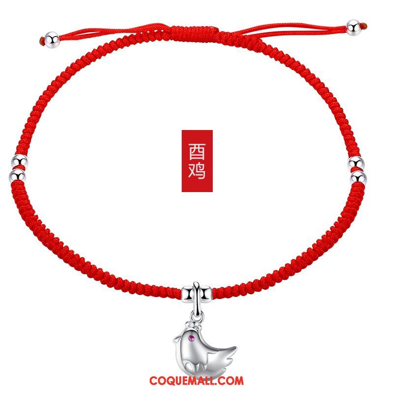 Bracelet De Cheville Femme Simple Manuel Tissage, Bracelet De Cheville Pure Rouge