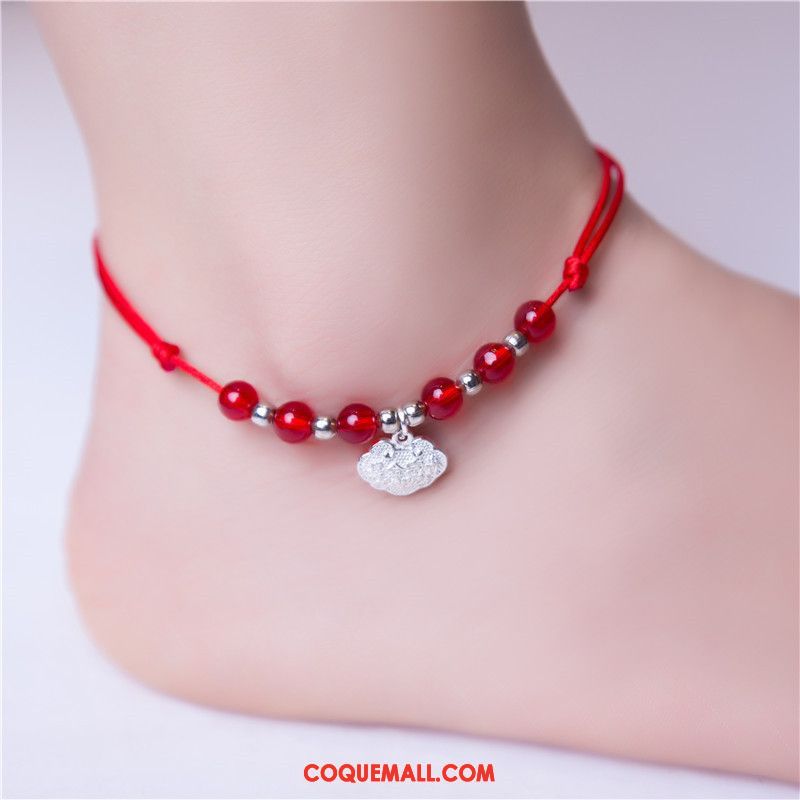 Bracelet De Cheville Femme Tissage Simple Étudiant, Bracelet De Cheville Rouge Manuel