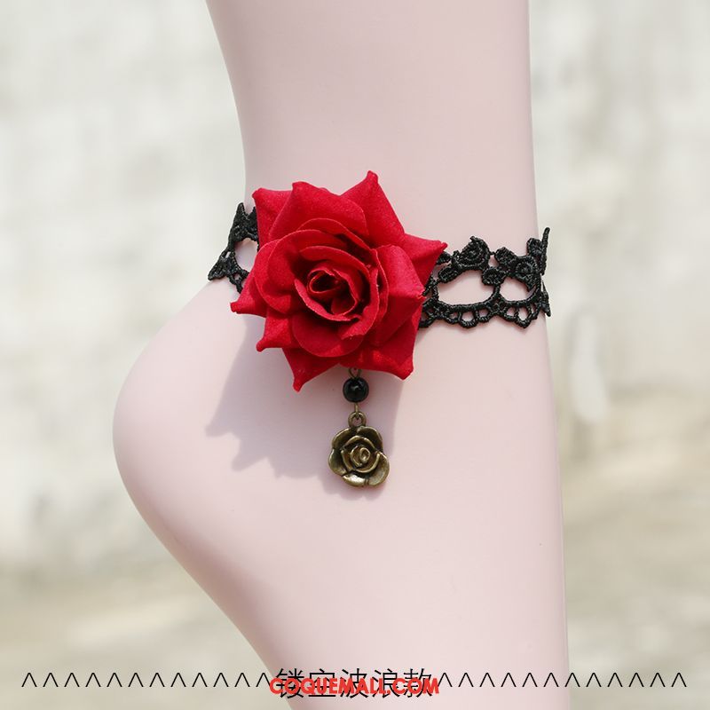 Bracelet De Cheville Femme Élégant Rose Fleurs, Bracelet De Cheville Dentelle Accessoires