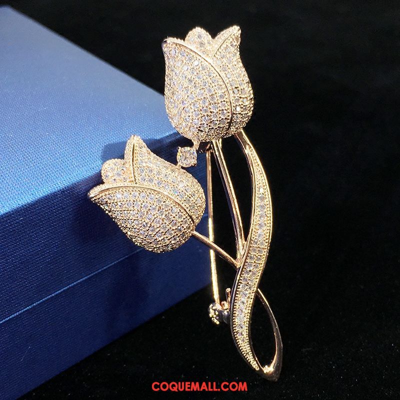 Broche Femme Accessoires Diamant Corsage, Broche Fleurs Mode Gold