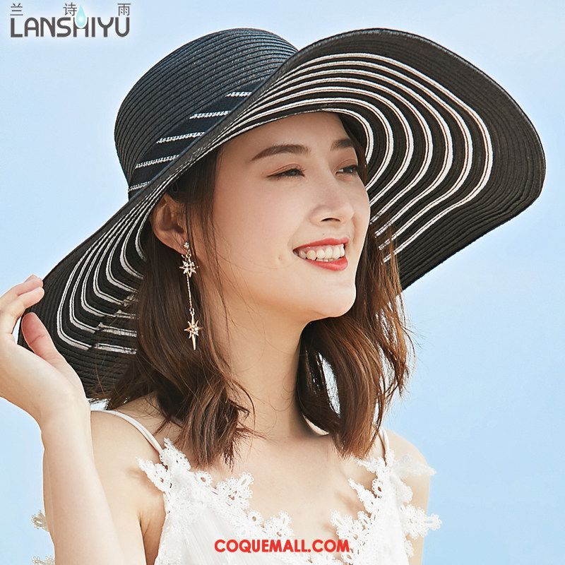 Casquette Chapeau Femme Chapeau De Paille Été Élégant, Casquette Chapeau Blanc Plier Blau