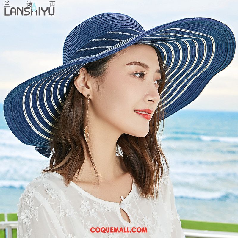 Casquette Chapeau Femme Chapeau De Paille Été Élégant, Casquette Chapeau Blanc Plier Blau