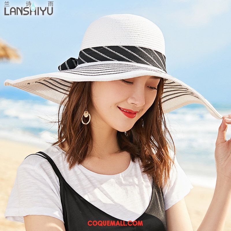 Casquette Chapeau Femme Chapeau De Paille Été Élégant, Casquette Chapeau Blanc Plier Blau