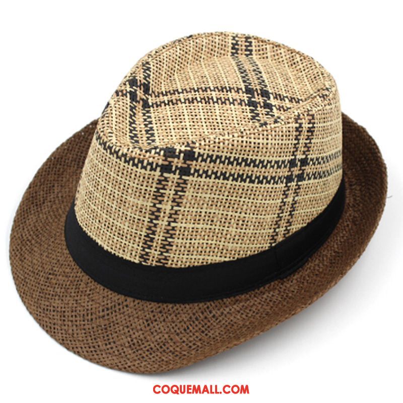 Casquette Chapeau Homme Ombre Britanique Été, Casquette Chapeau Chapeau Chapeau De Paille Khaki