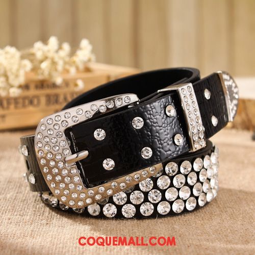 Ceinture Femme Blanc Jeans Pu, Ceinture Modèles Féminins Pierres De Strass