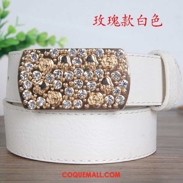 Ceinture Femme Blanc Loisir Pierres De Strass, Ceinture Jaune All-match