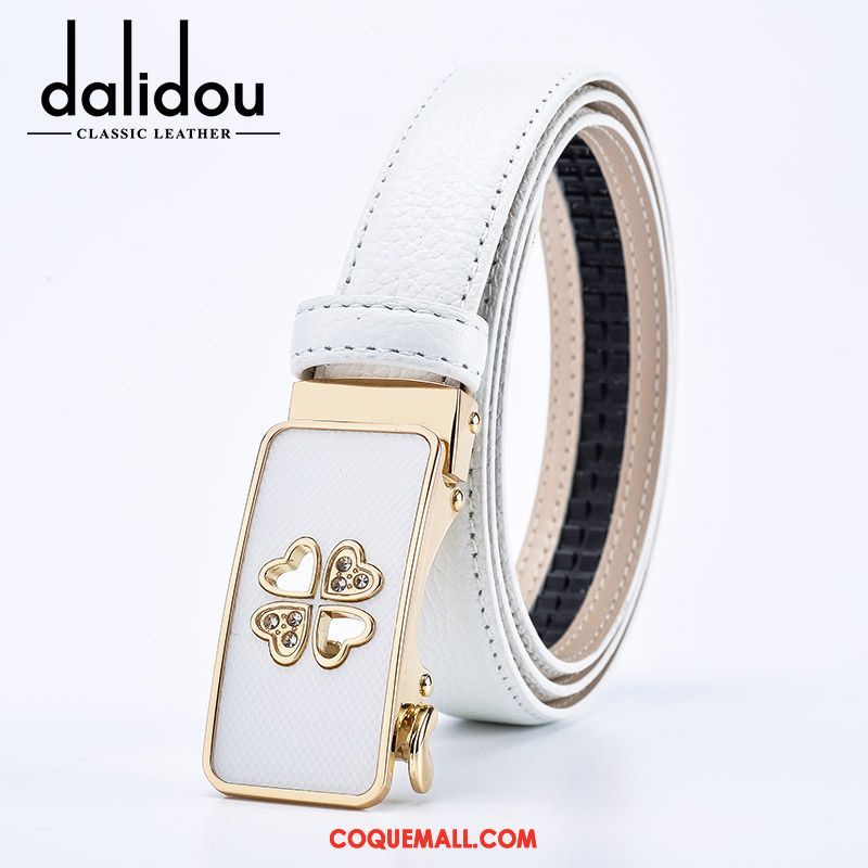 Ceinture Femme Boucle Automatique Couche De Tête Étroit, Ceinture Mode Cuir Véritable