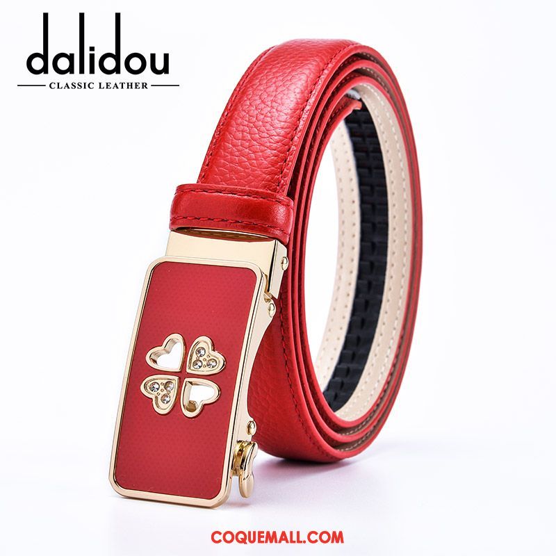 Ceinture Femme Boucle Automatique Couche De Tête Étroit, Ceinture Mode Cuir Véritable