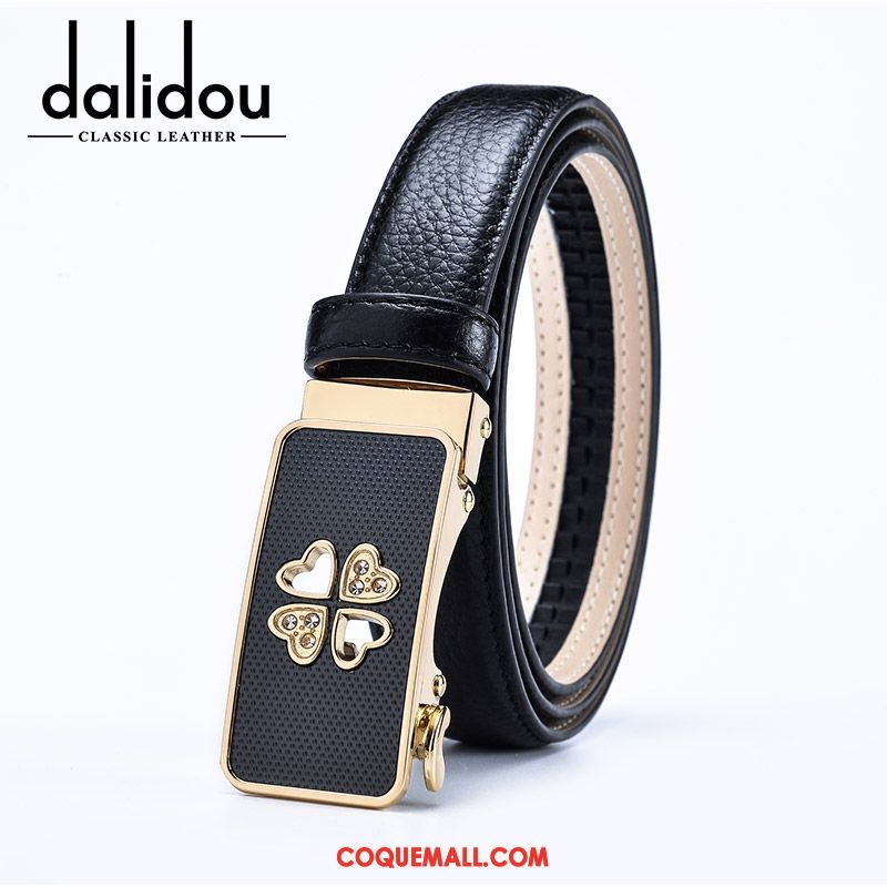 Ceinture Femme Boucle Automatique Couche De Tête Étroit, Ceinture Mode Cuir Véritable