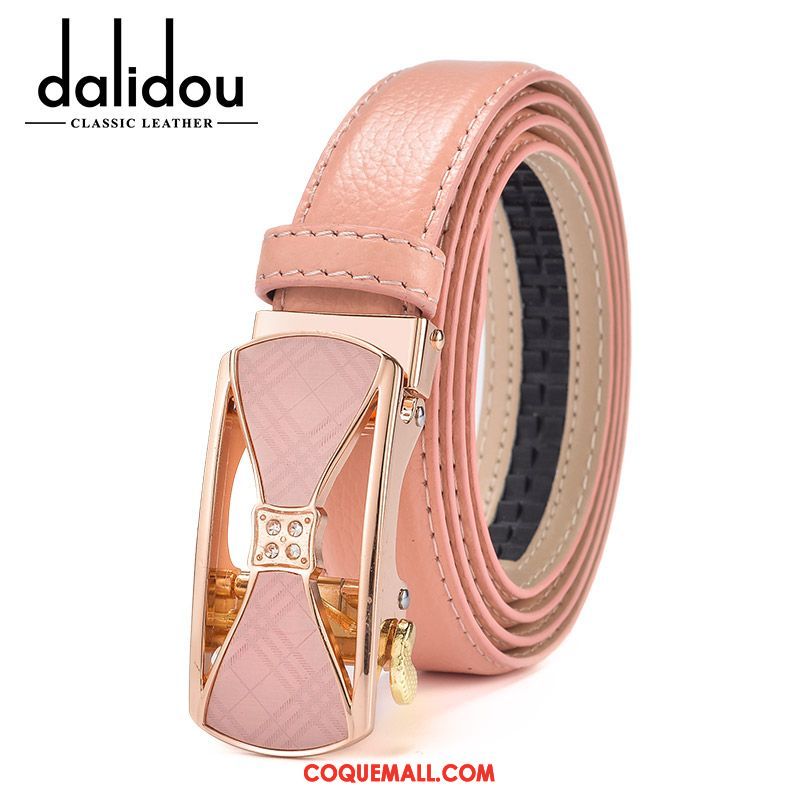 Ceinture Femme Boucle Automatique Doux Printemps, Ceinture Loisir Rose