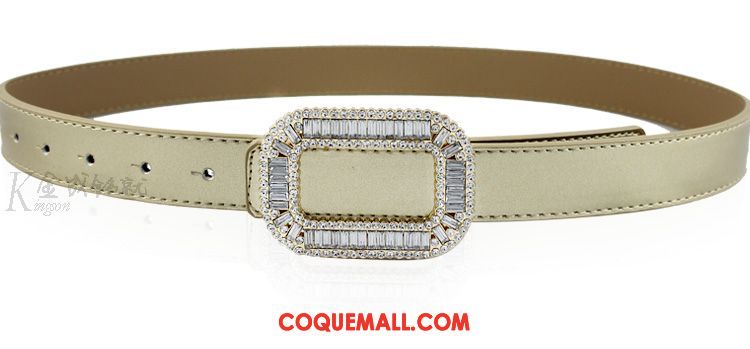 Ceinture Femme Cuir Véritable Cuir De Vache Décoration, Ceinture Simple Pierres De Strass