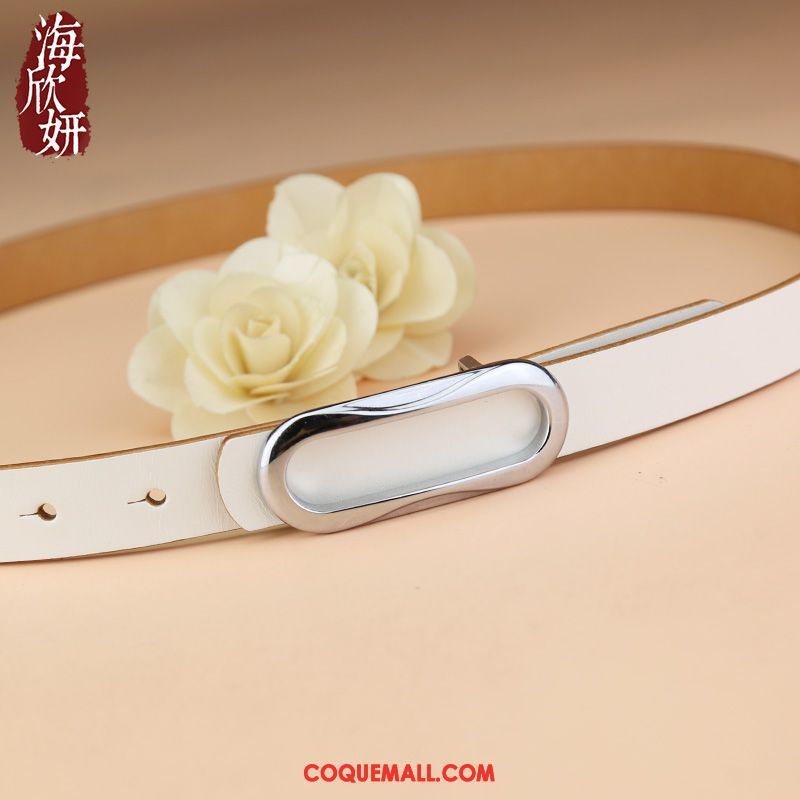 Ceinture Femme Cuir Véritable Simple Pure, Ceinture Couche De Tête Argenté