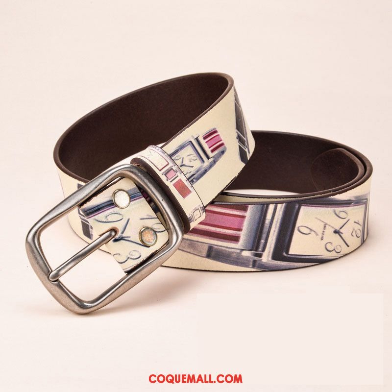 Ceinture Femme Graffiti Mode Jeans, Ceinture Europe Cuir De Vache