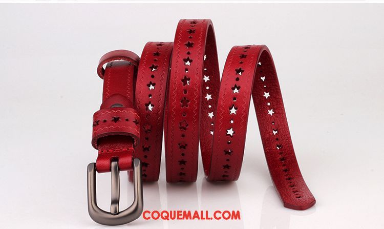 Ceinture Femme Jeans Rouge Simple, Ceinture Étudiant Cuir Véritable