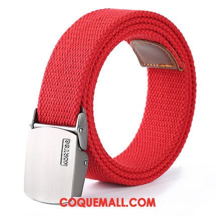 Ceinture Femme Lisse Rouge Toile, Ceinture Automatique Noir Et Blanc