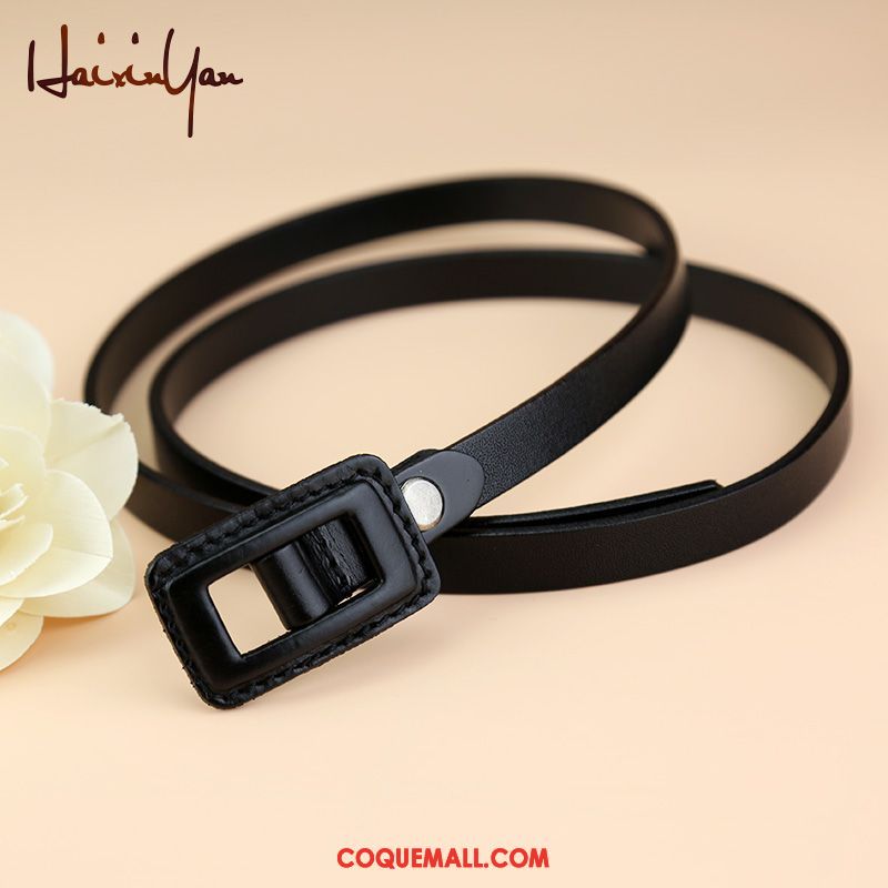 Ceinture Femme Loisir Simple Noir, Ceinture Couche De Tête Cuir De Vache