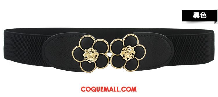 Ceinture Femme Noir Simple Élastique, Ceinture Vers Le Bas Fleurs