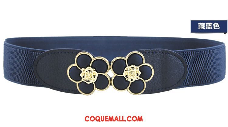 Ceinture Femme Noir Simple Élastique, Ceinture Vers Le Bas Fleurs