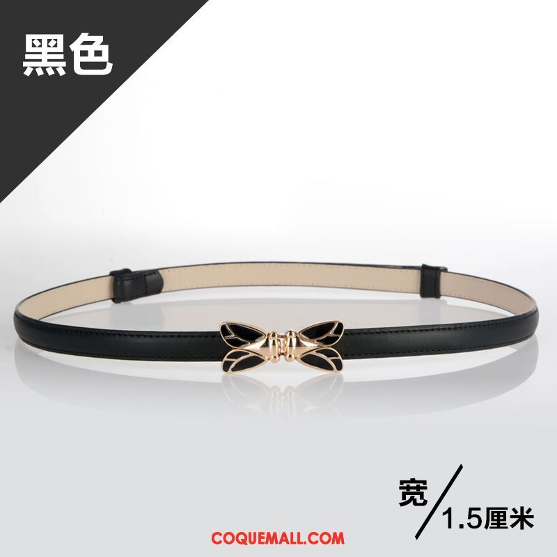 Ceinture Femme Simple Noir All-match, Ceinture Décoration Cuir Véritable