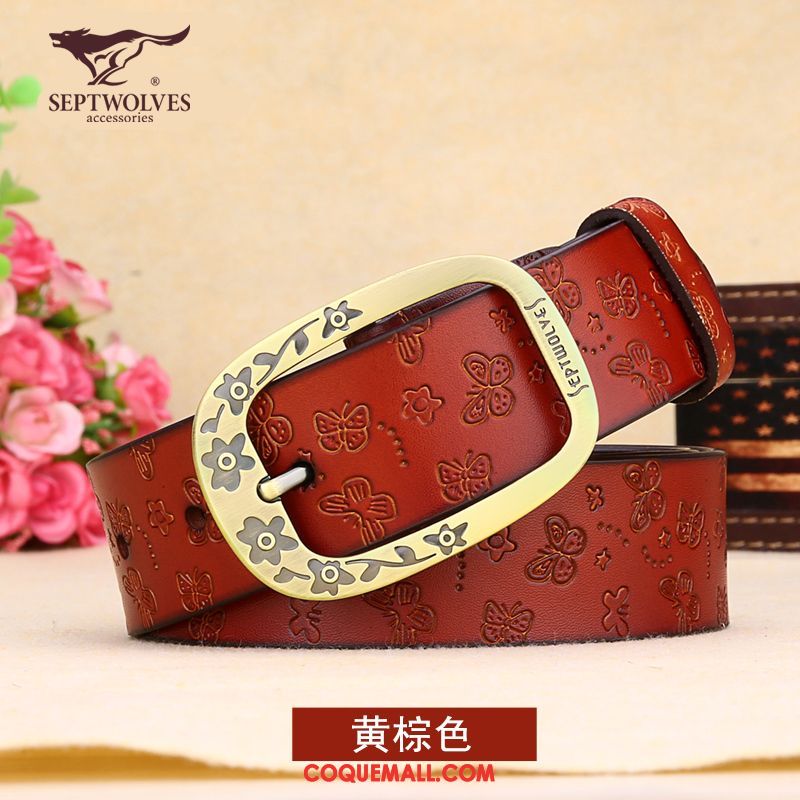 Ceinture Femme Simple Tendance Cuir Véritable, Ceinture Boucle Décoration Braun