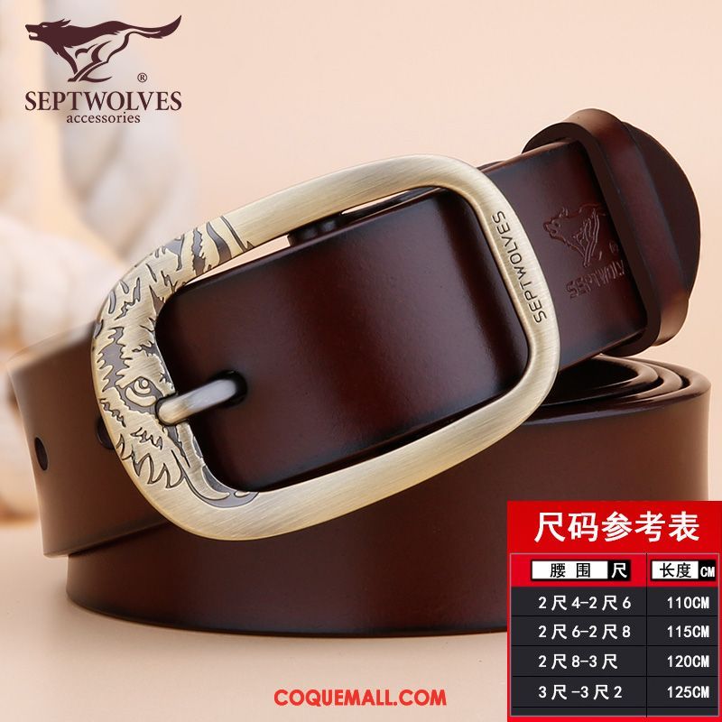 Ceinture Femme Simple Tendance Cuir Véritable, Ceinture Boucle Décoration Braun