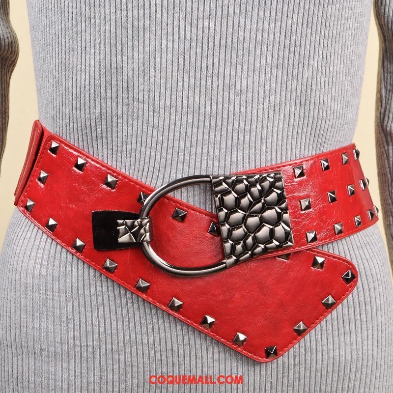 Ceinture Femme Élastique Rouge Mode, Ceinture Œillet Décoration