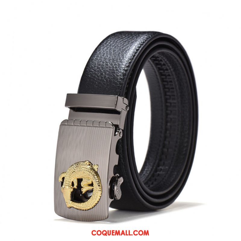 Ceinture Homme All-match Boucle Automatique Cuir De Vache, Ceinture Noir Vêtements De Cérémonie