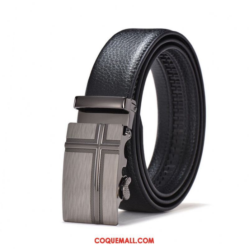 Ceinture Homme All-match Boucle Automatique Cuir De Vache, Ceinture Noir Vêtements De Cérémonie