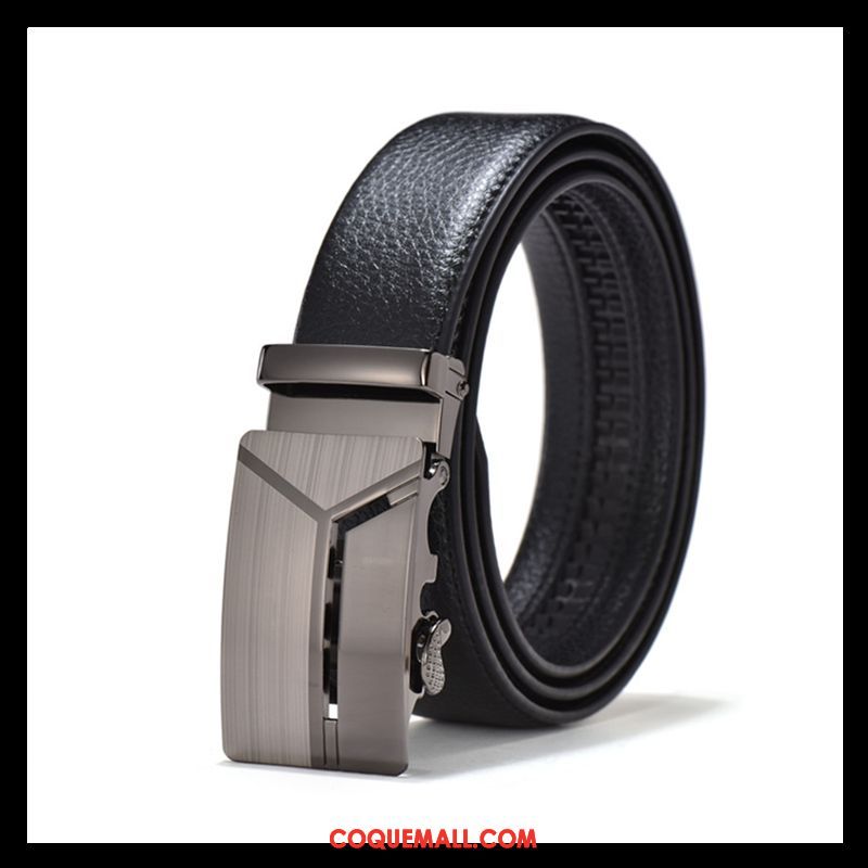 Ceinture Homme All-match Boucle Automatique Cuir De Vache, Ceinture Noir Vêtements De Cérémonie