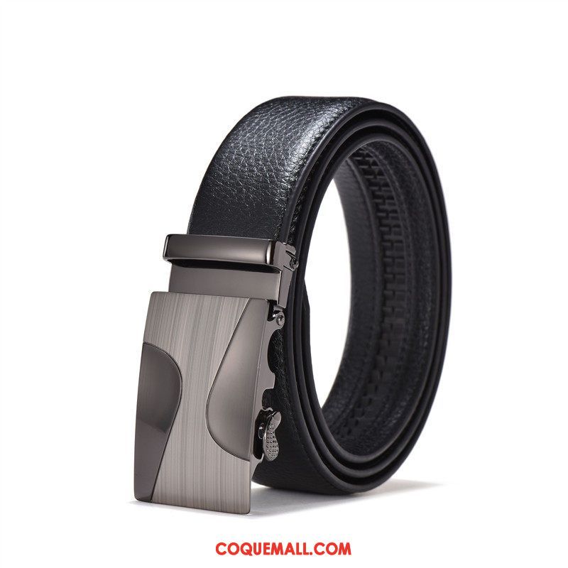 Ceinture Homme All-match Boucle Automatique Cuir De Vache, Ceinture Noir Vêtements De Cérémonie