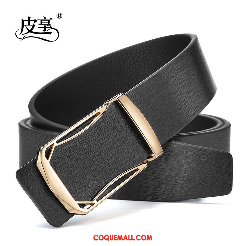 Ceinture Homme Argenté Couche De Tête Cuir De Vache, Ceinture Noir Loisir