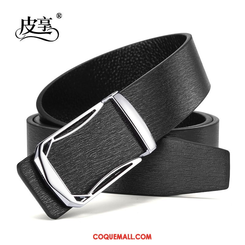 Ceinture Homme Argenté Couche De Tête Cuir De Vache, Ceinture Noir Loisir