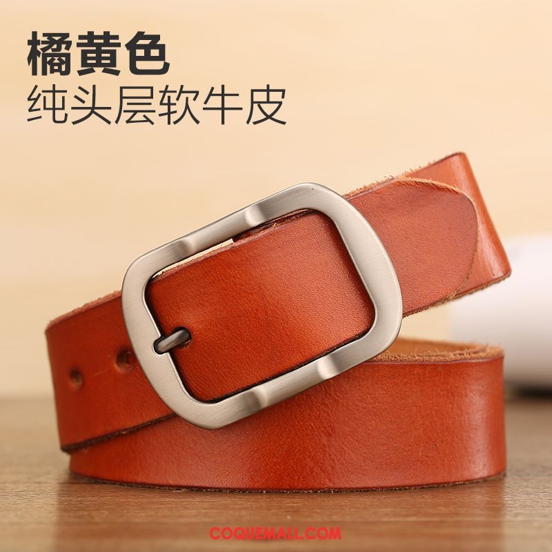 Ceinture Homme Couche De Tête Jeunesse Pure, Ceinture Boucle Cuir De Vache Orange Dunkel