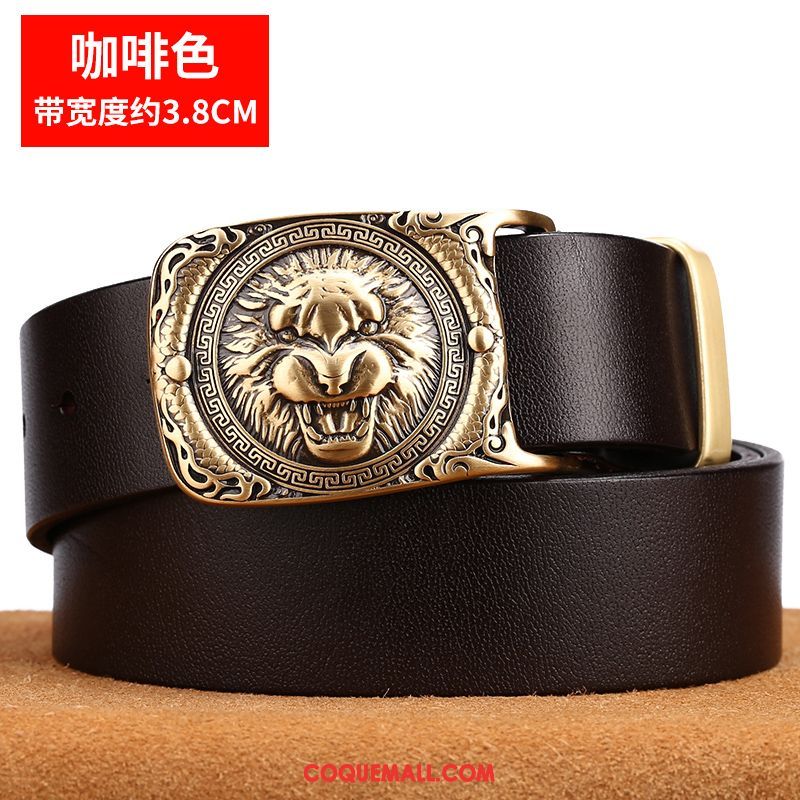 Ceinture Homme Couche De Tête Marron Rétro, Ceinture Manuel Cuir Véritable