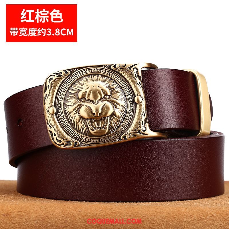 Ceinture Homme Couche De Tête Marron Rétro, Ceinture Manuel Cuir Véritable