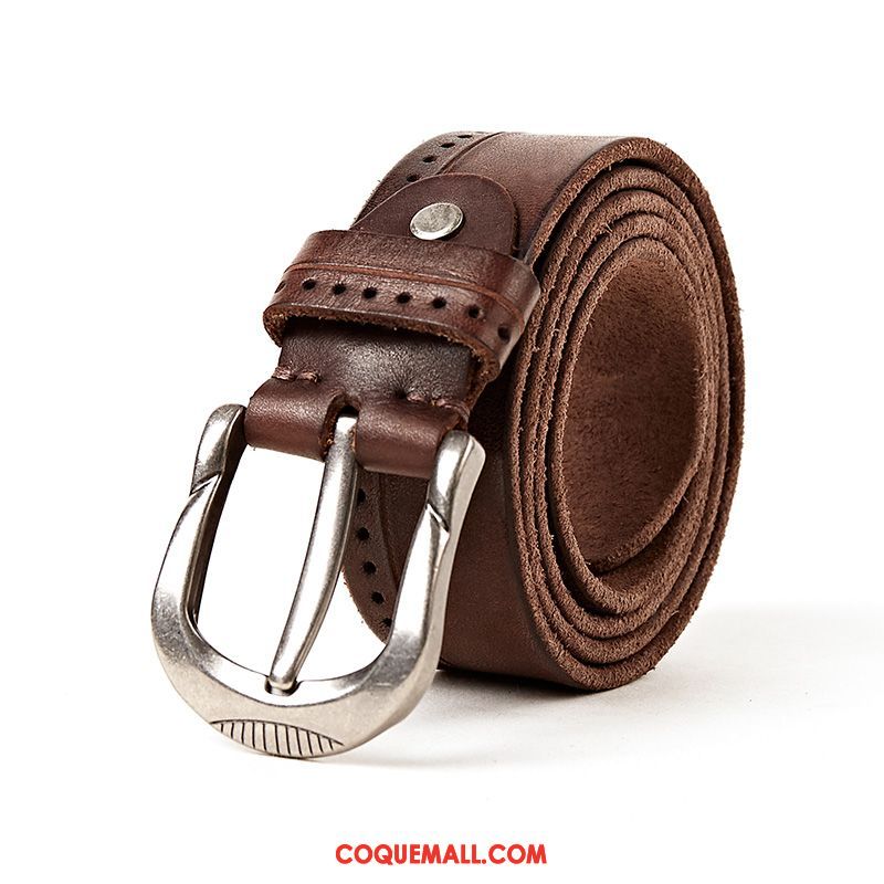 Ceinture Homme Cuir De Vache Couche De Tête Jeunesse, Ceinture Simple Loisir Braun Dunkel