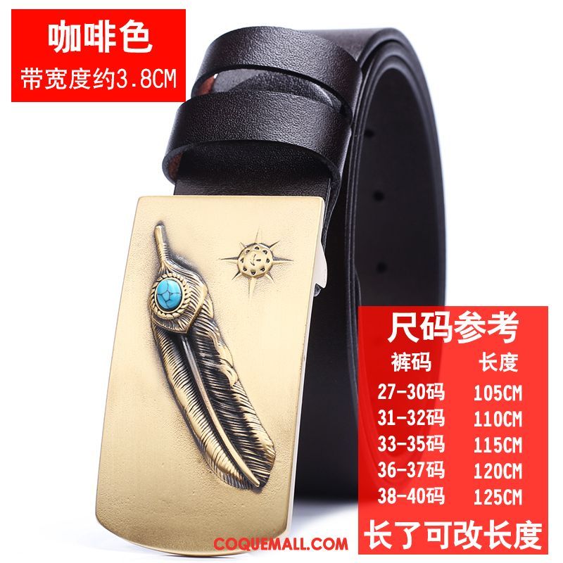 Ceinture Homme Cuir De Vache Personnalité Cuir Véritable, Ceinture Rétro Original Braun