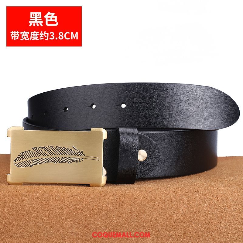 Ceinture Homme Cuir De Vache Tendance Cuir Véritable, Ceinture Lisse Loisir Braun