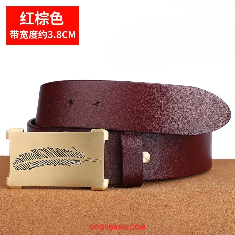 Ceinture Homme Cuir De Vache Tendance Cuir Véritable, Ceinture Lisse Loisir Braun