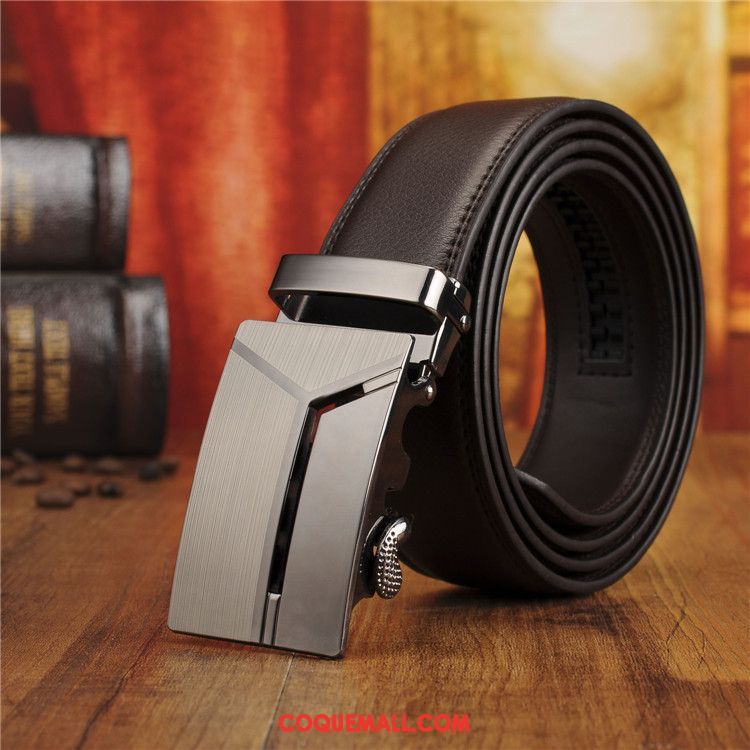 Ceinture Homme Cuir Véritable Boucle Automatique Marron, Ceinture Entreprise Loisir Braun Dunkel